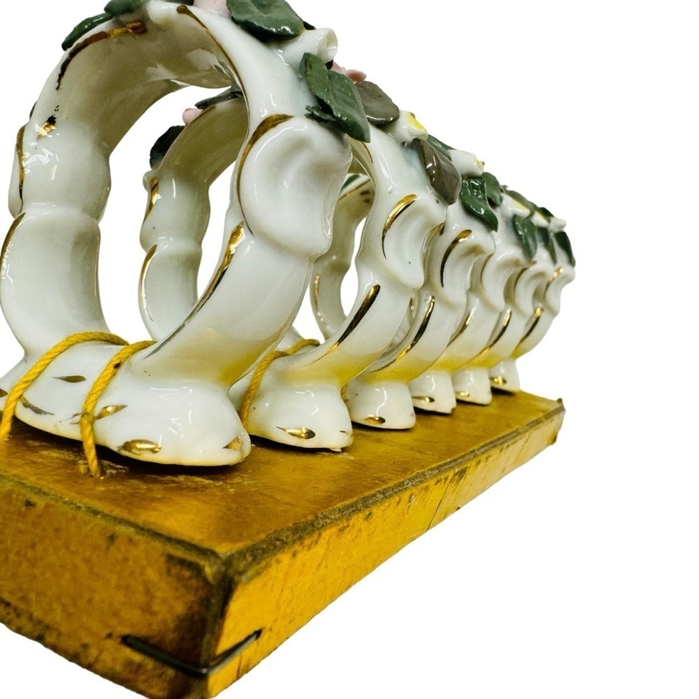 Original Arnart Creation Japan 6 Napkin Rings Holders Floral Porcelain Ceramic - Picture 6 of 13